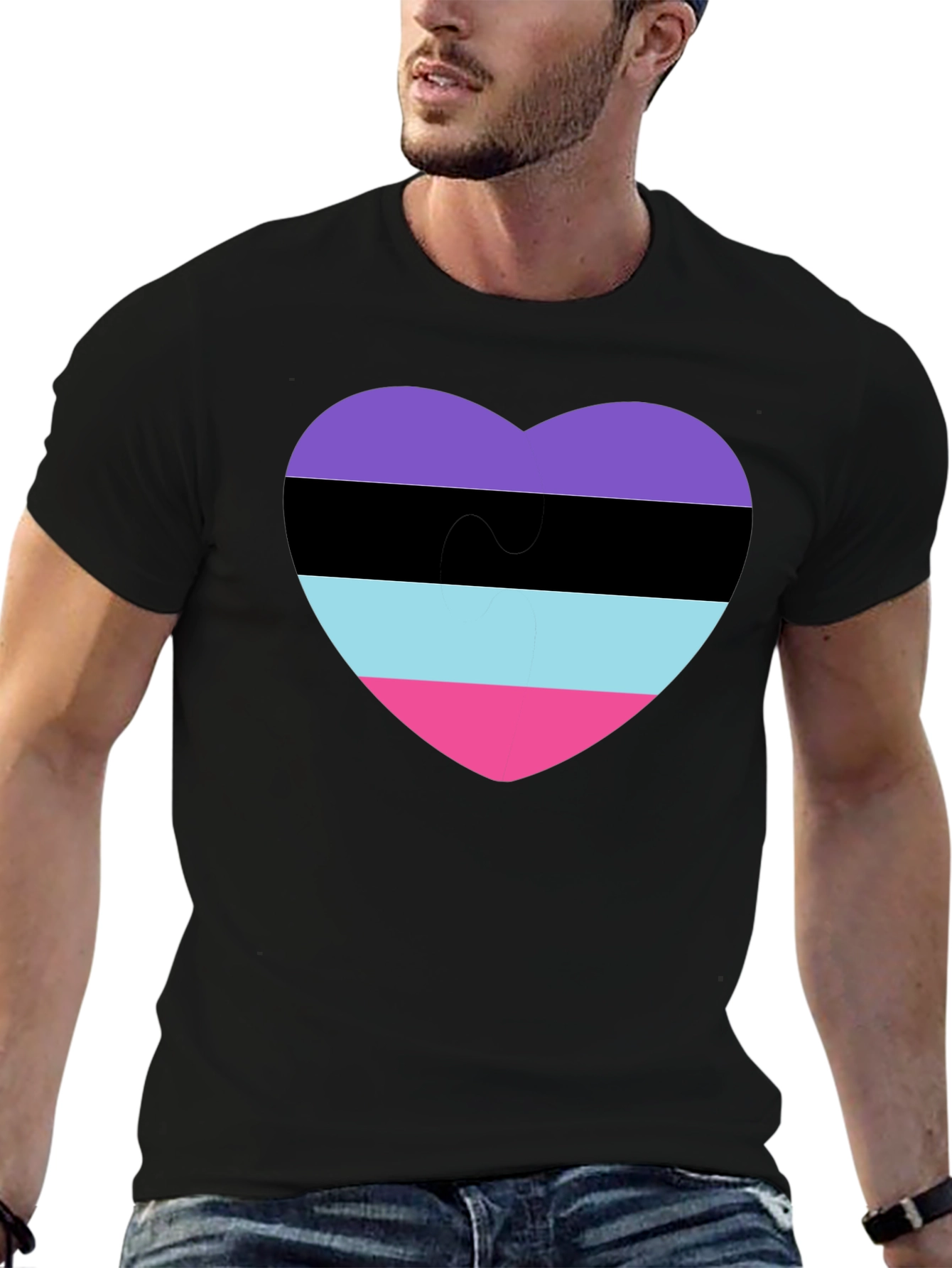 Black Omnisexual Pride Heart T-Shirt - Black view 6