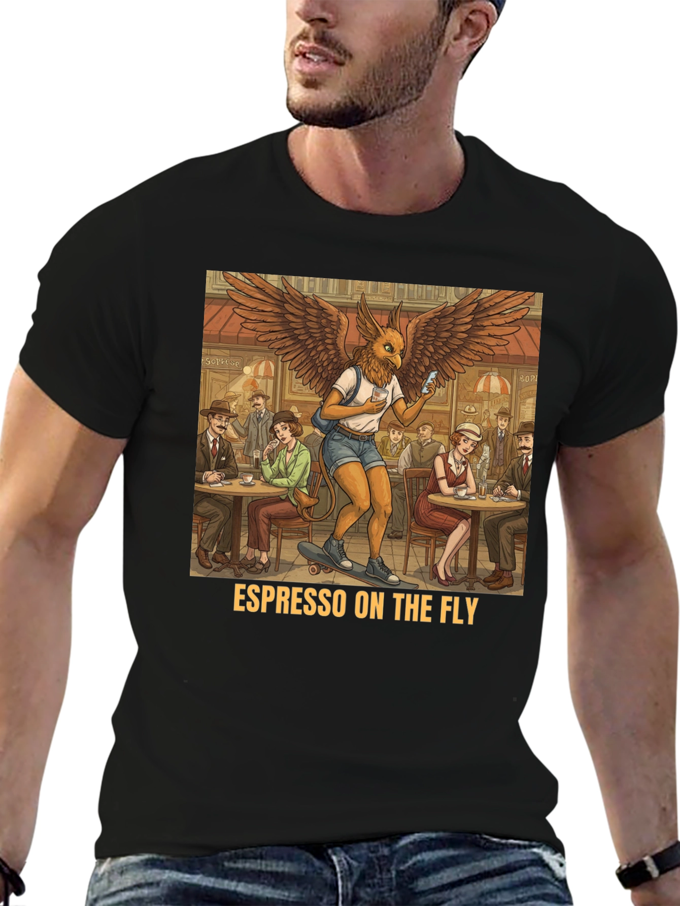 Black Espresso On The Fly T-Shirt - Quirky Graphic Tee view 6