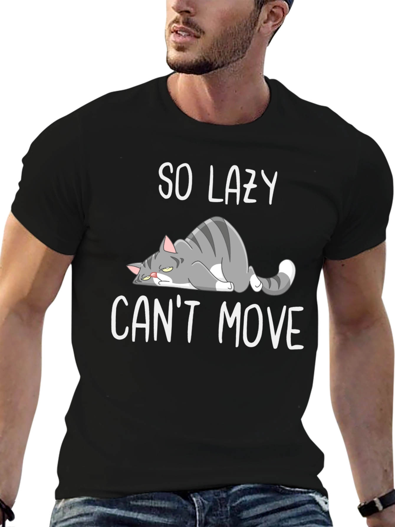 Black Lazy Cat Graphic T-Shirt - Funny and Comfortable view 6