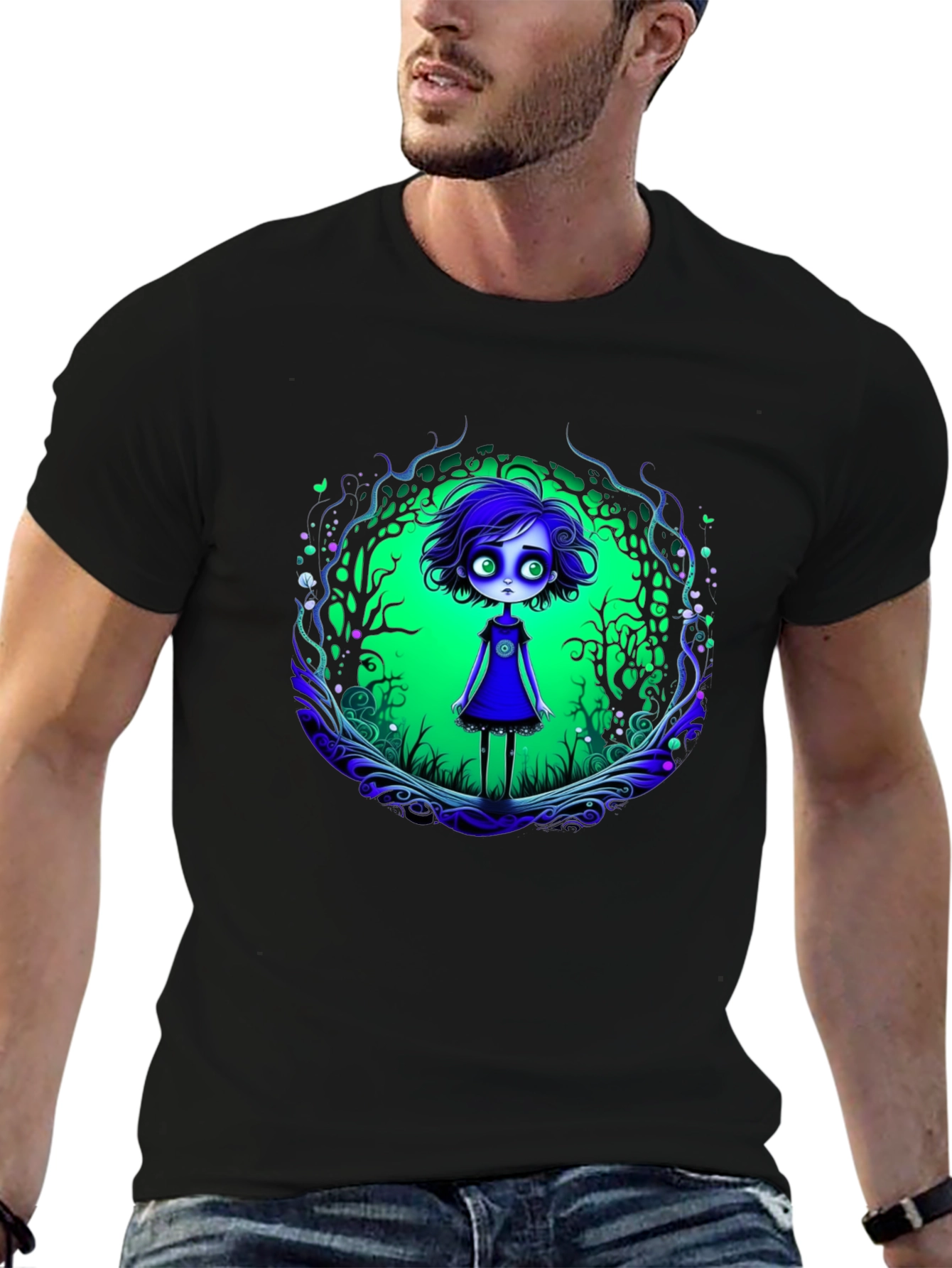Black Eerie Forest Girl Graphic Tee view 6