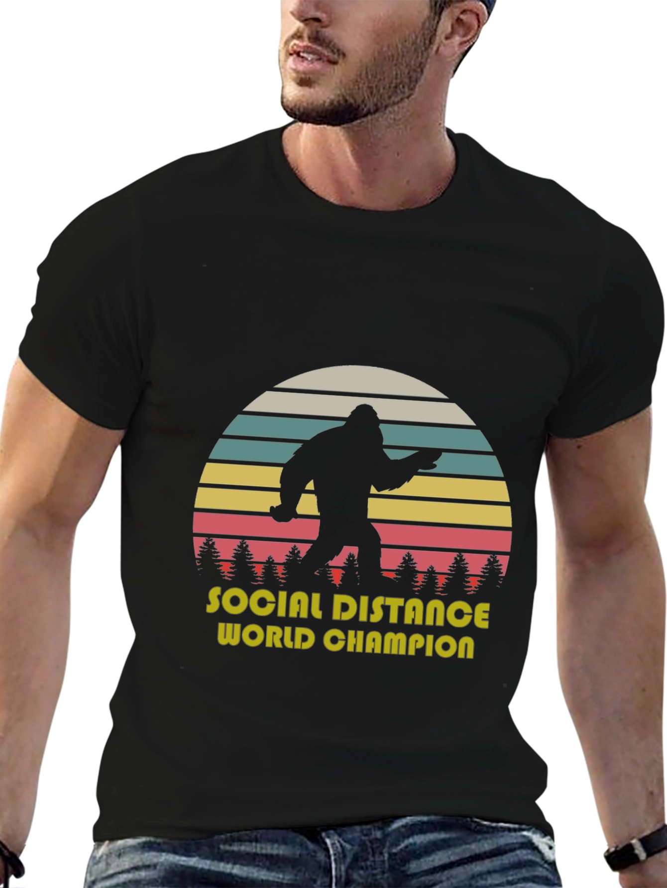 Black Social Distance World Champion T-Shirt view 6