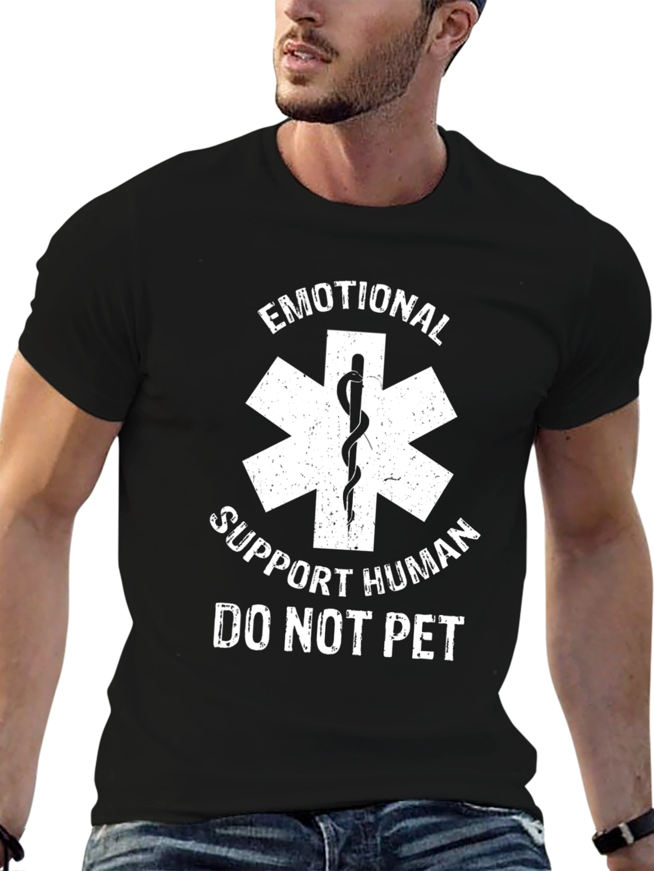 Black Emotional Support Human T-Shirt - Do Not Pet view 6