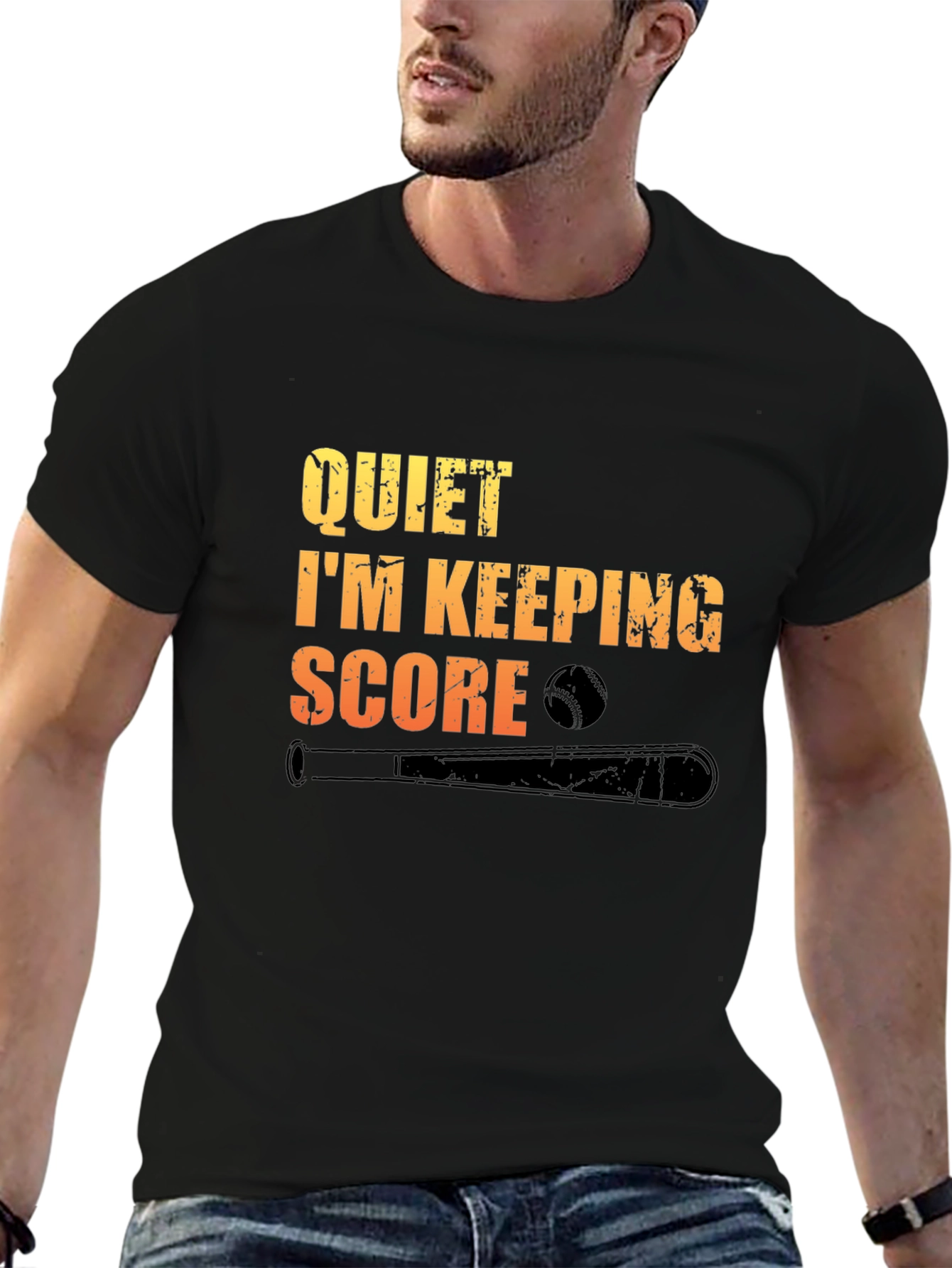 Black Quiet I'm Keeping Score Baseball T-Shirt view 6
