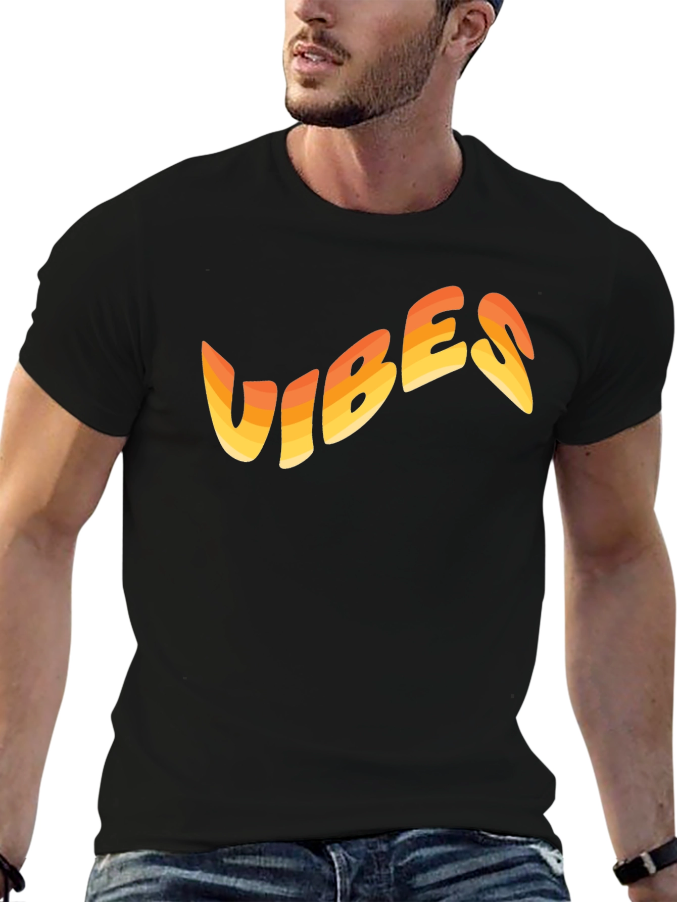 Black Vibes Graphic Print Black T-Shirt view 6