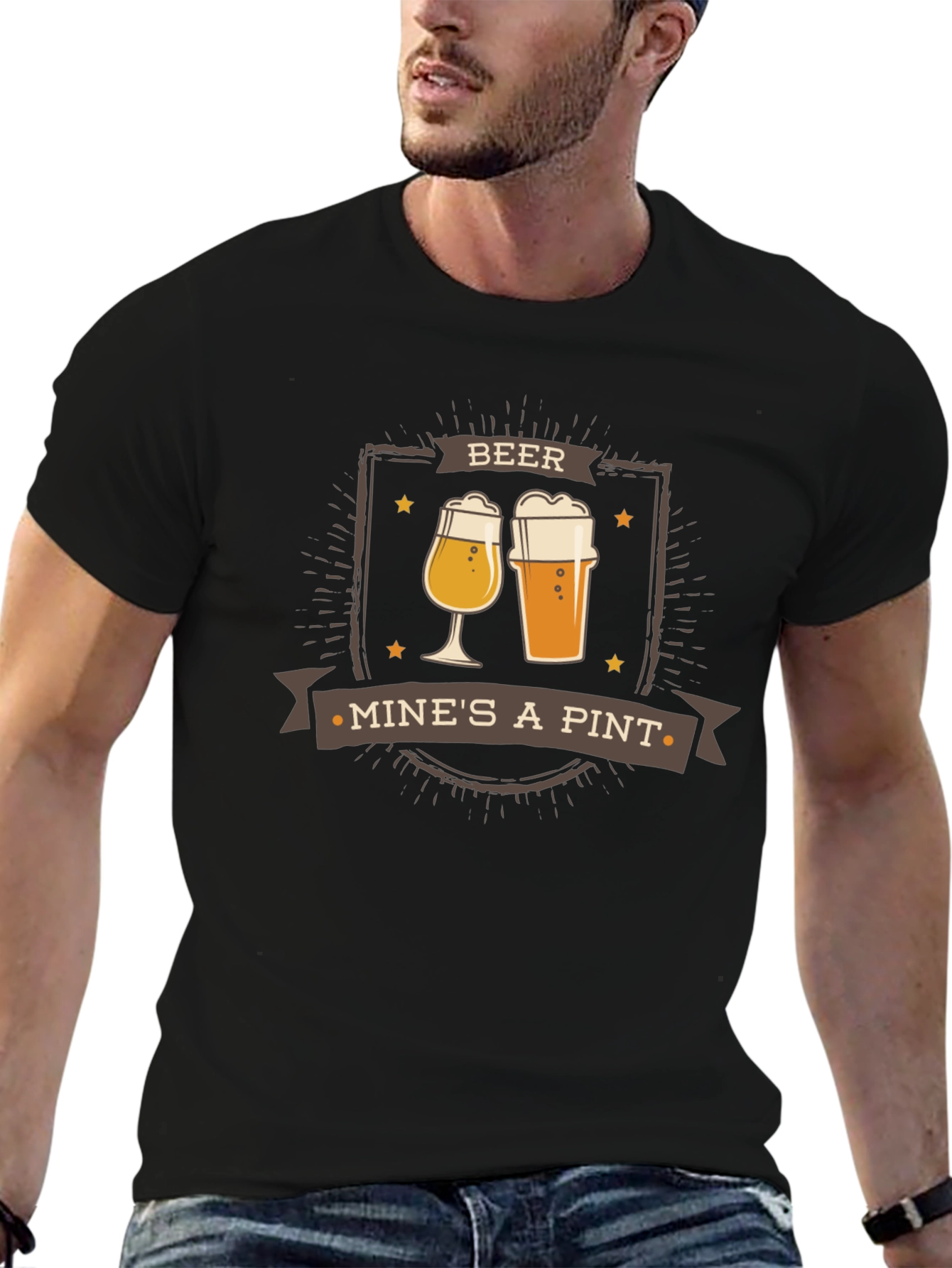 Black Beer Mine's A Pint Graphic Tee - Cool Drinking T-Shirt view 6