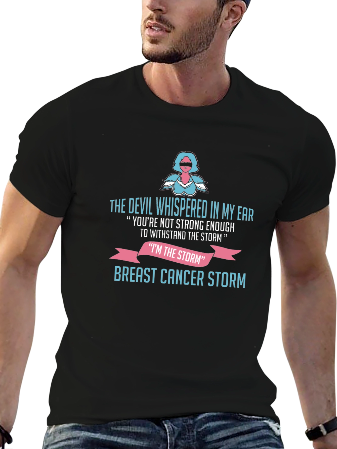 Black Breast Cancer Storm T-Shirt view 6