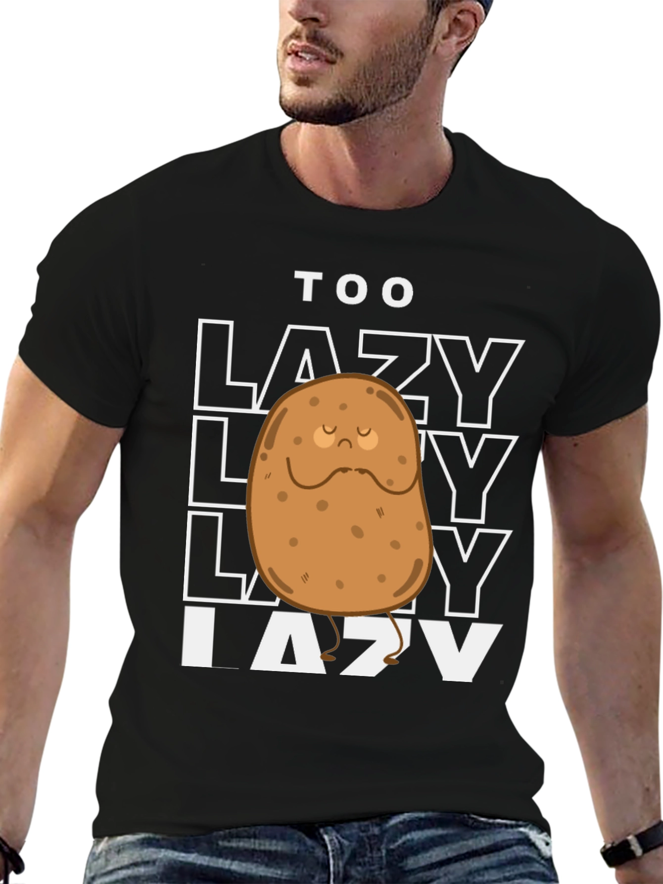 Black Funny Too Lazy Potato Graphic T-Shirt view 6