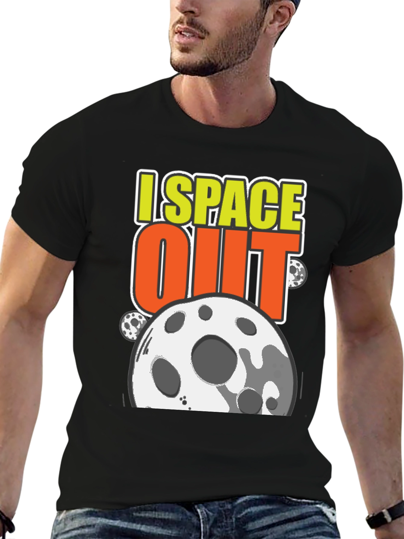 Black I Space Out T-Shirt - Black Cotton Blend view 6