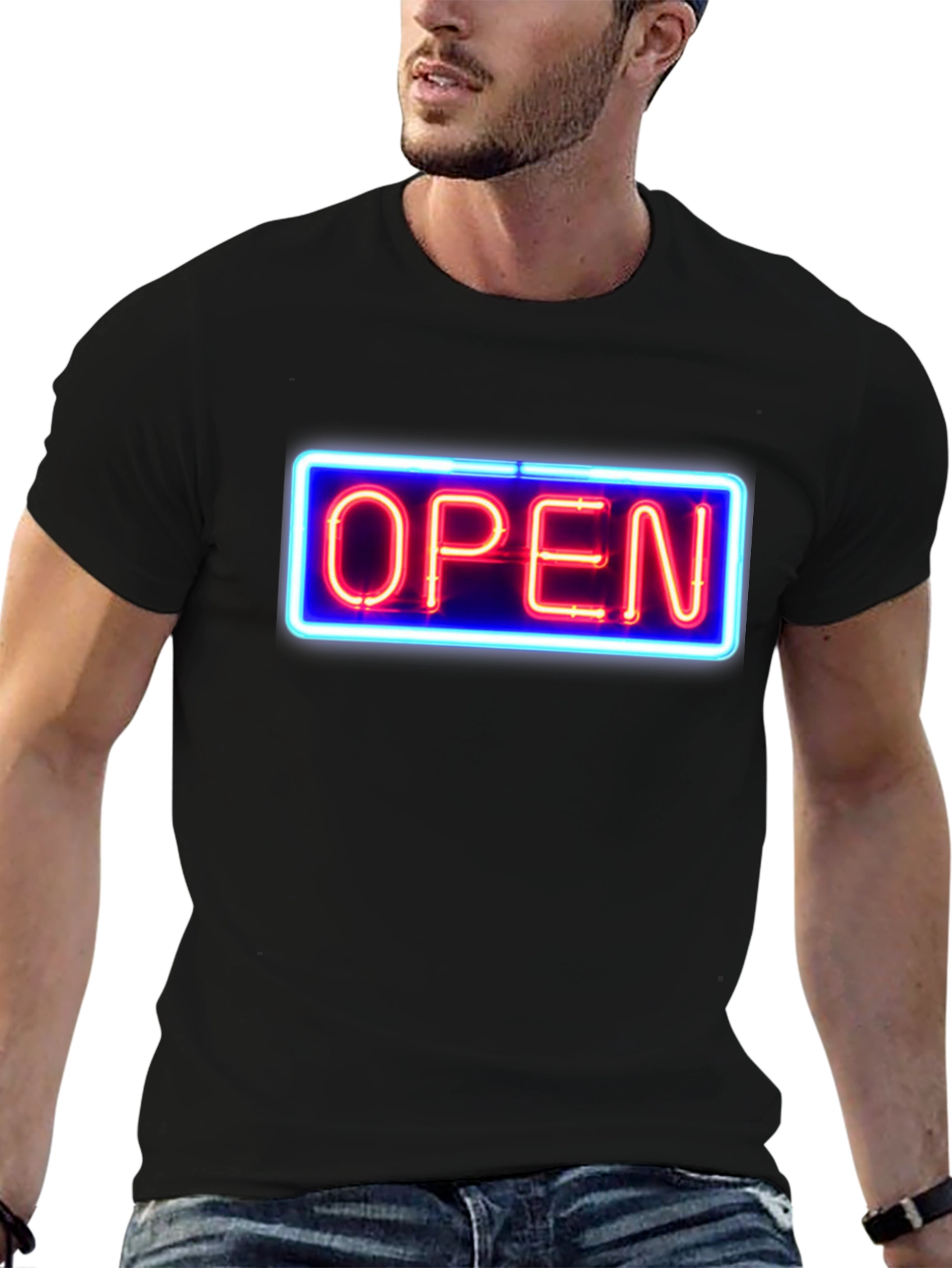 Black Neon Open Sign Graphic T-Shirt view 6