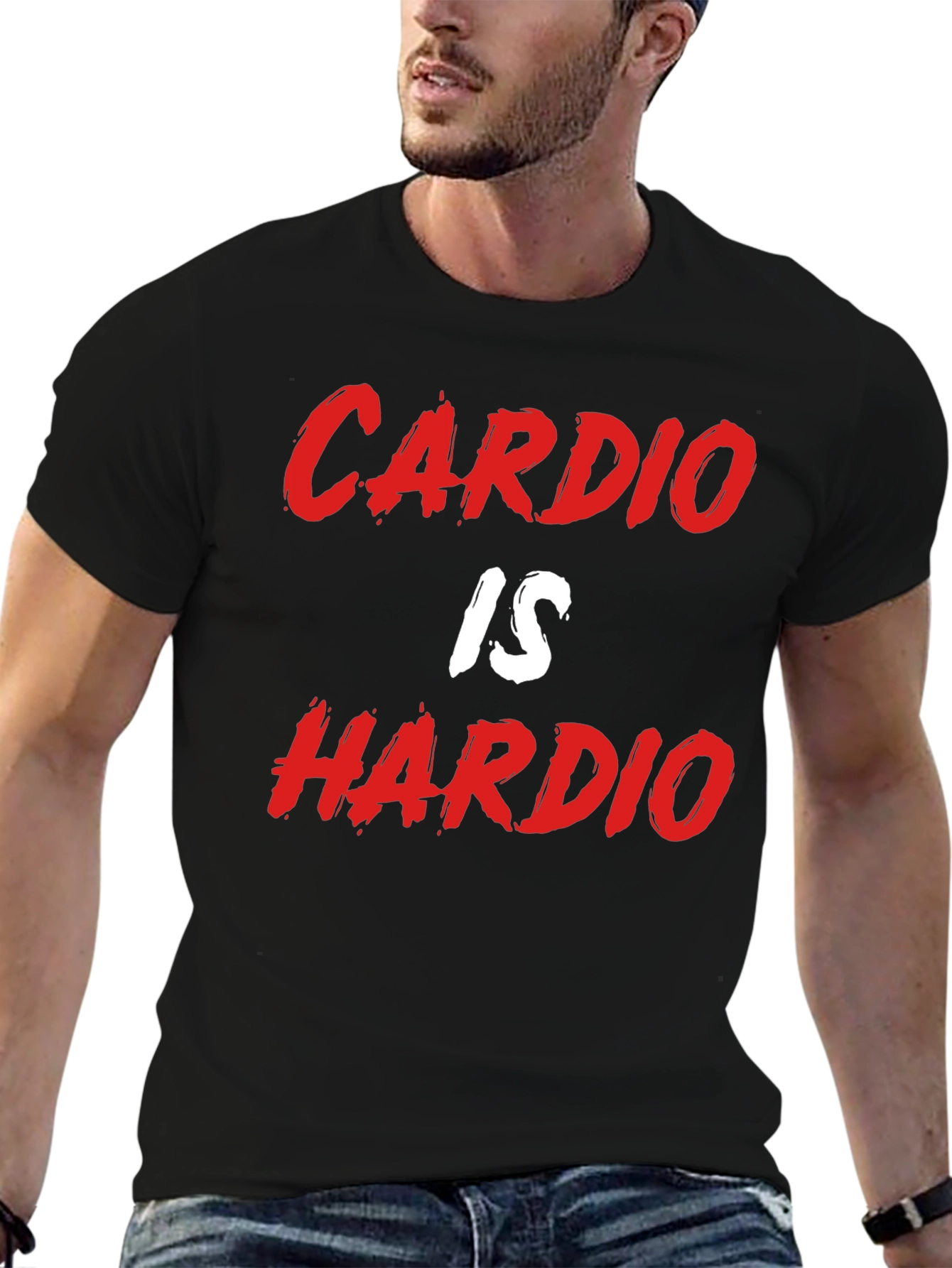 Black Cardio Is Hardio Funny Gym Workout Black T-Shirt view 6