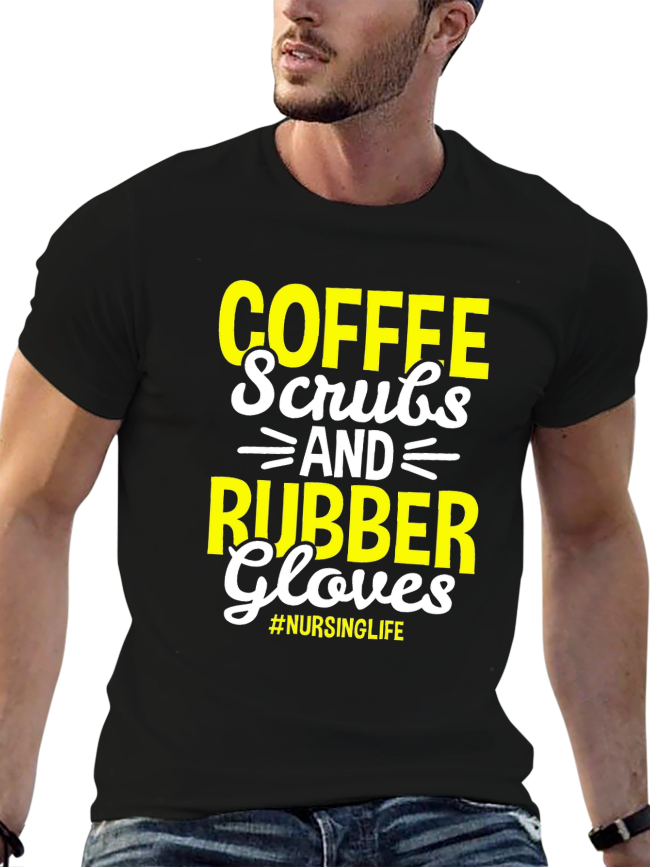 Black Coffee Scrubs & Rubber Gloves - Nursing Life T-Shirt view 6