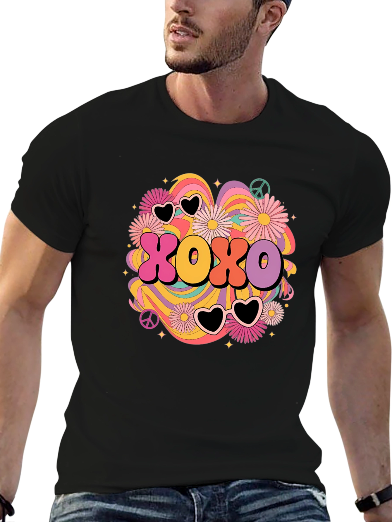 Black XOXO Retro Graphic Tee - Hugs & Kisses T-Shirt view 6