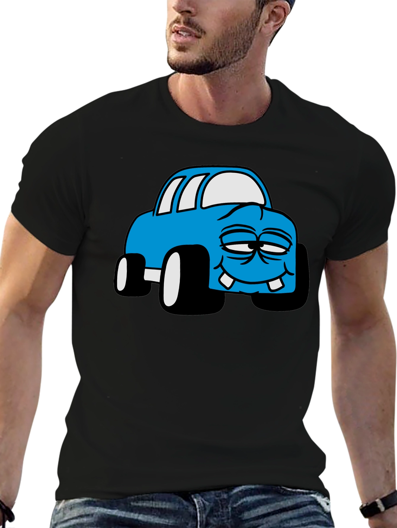 Black Cartoon Monster Car Graphic Black T-Shirt view 6