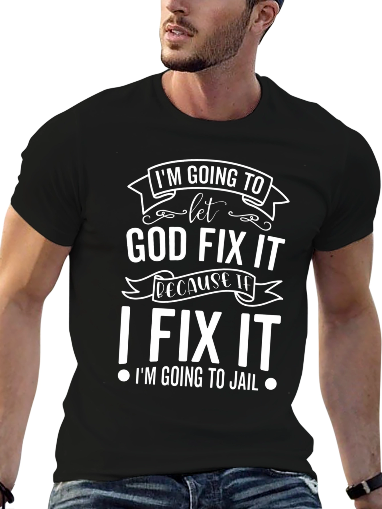 Black God Fix It T-Shirt - Funny Graphic Tee view 6