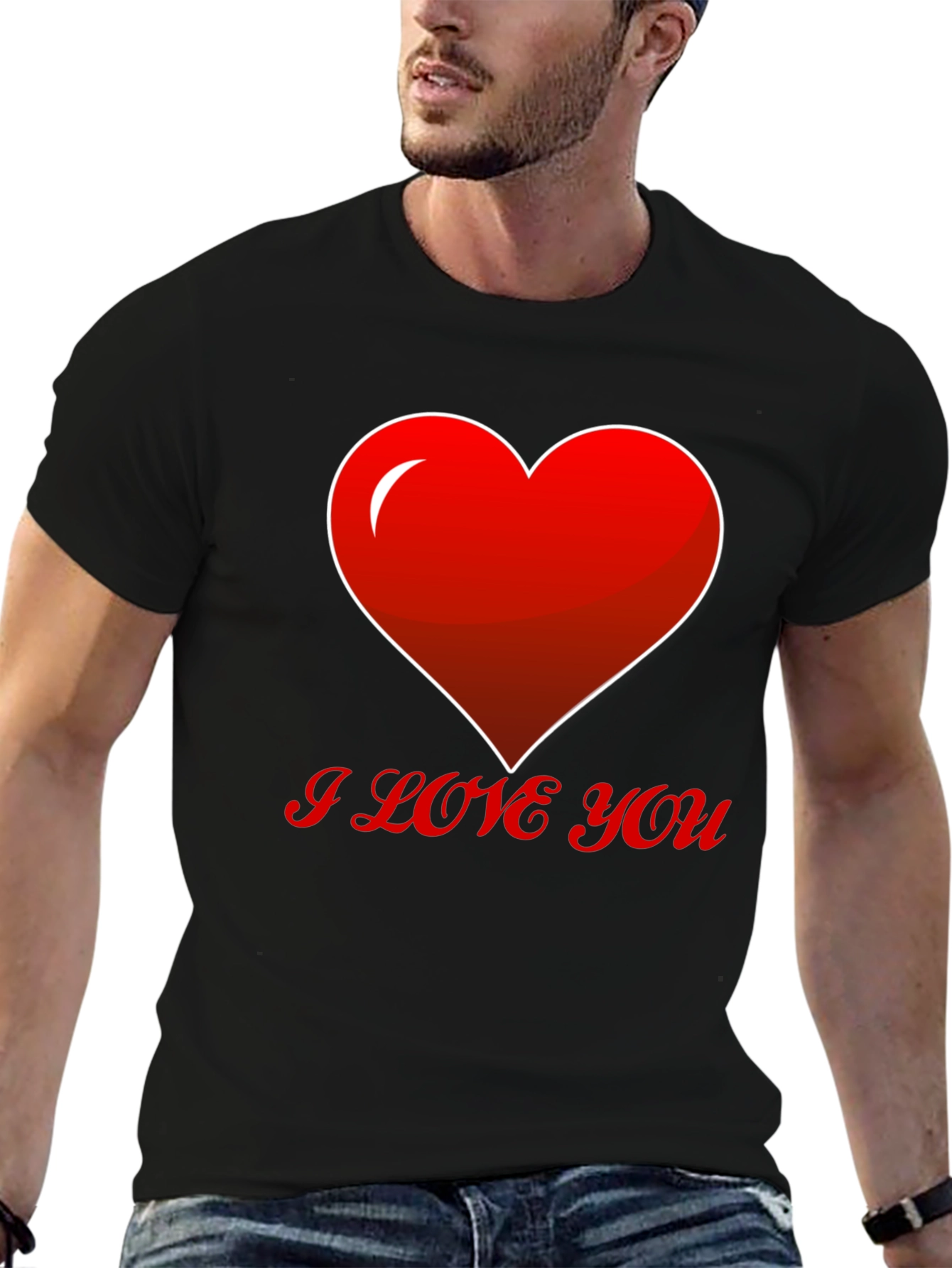 Black I Love You Heart T-Shirt view 6