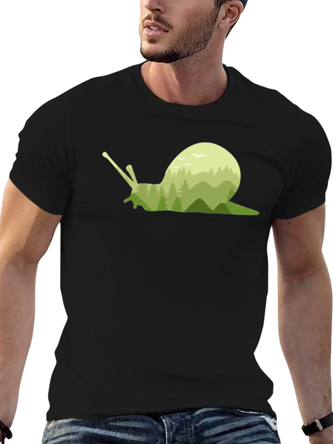 Black Nature Snail Graphic Tee - Soft Cotton Blend view 6