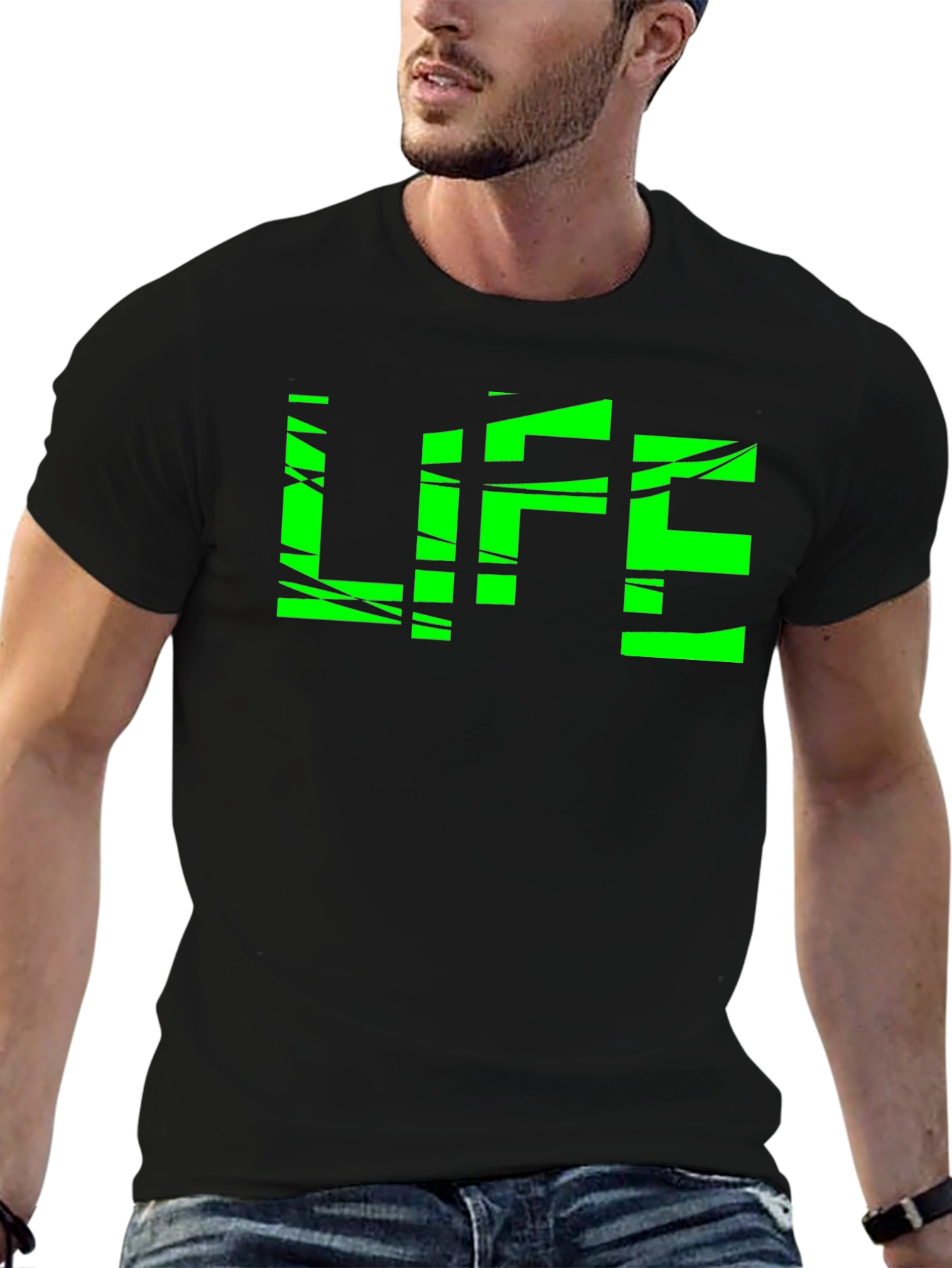 Black Green "LIFE" Graphic Black T-Shirt view 6