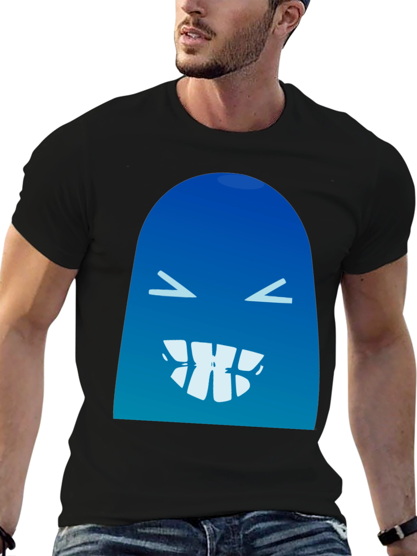 Black Funny Blue Monster Graphic T-Shirt view 6