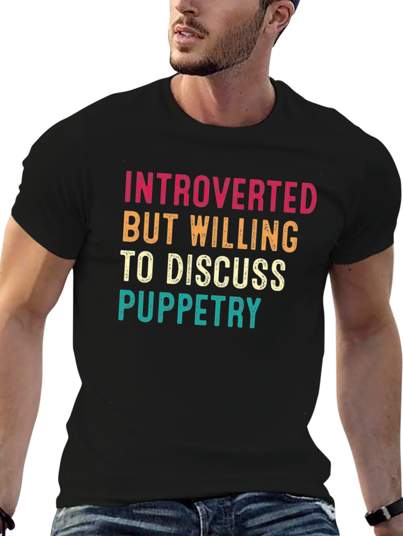 Black Introverted Puppetry T-Shirt - Funny Graphic Tee view 6