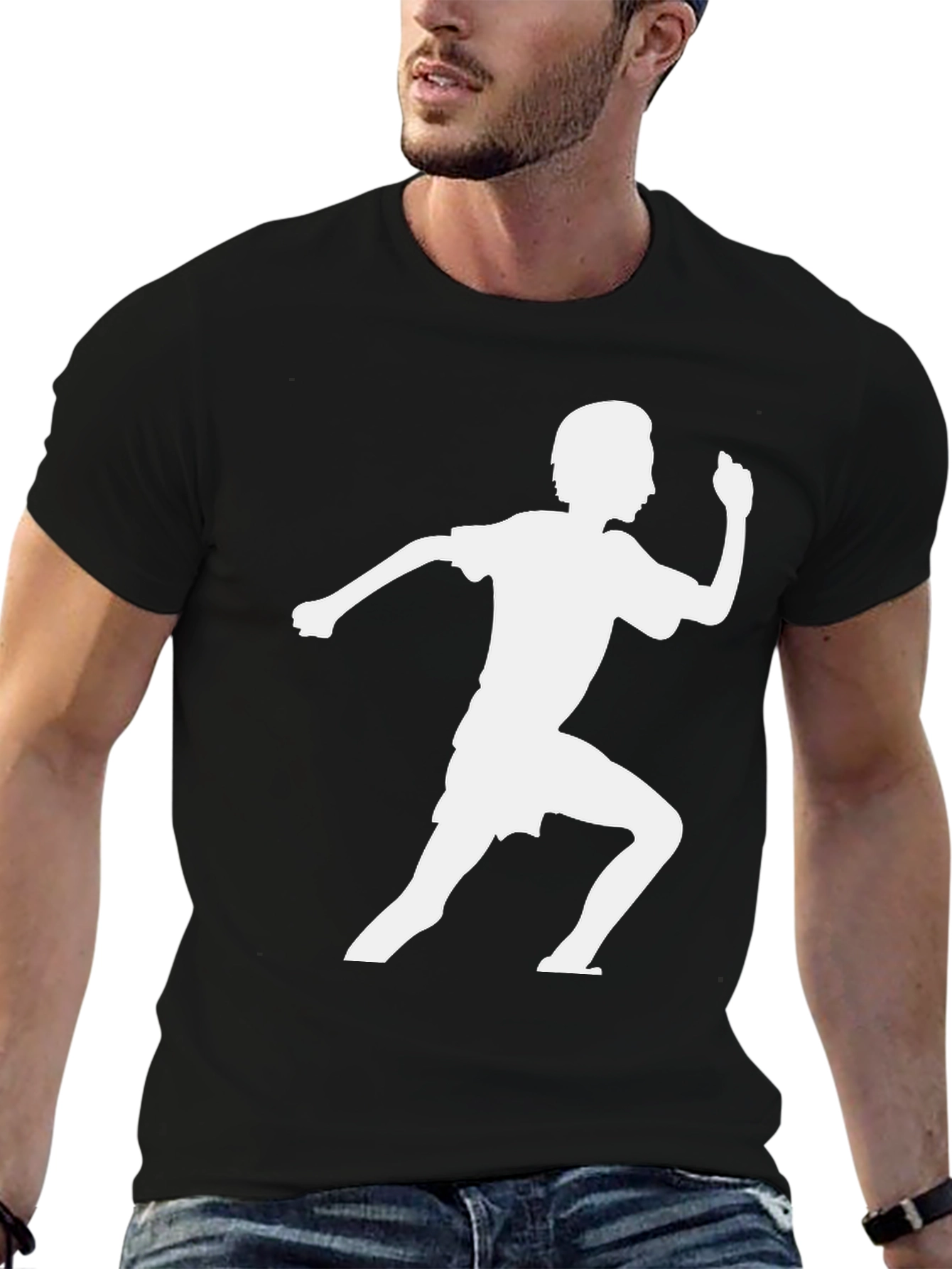 Black Runner Silhouette Graphic Tee - Black Cotton T-Shirt view 6