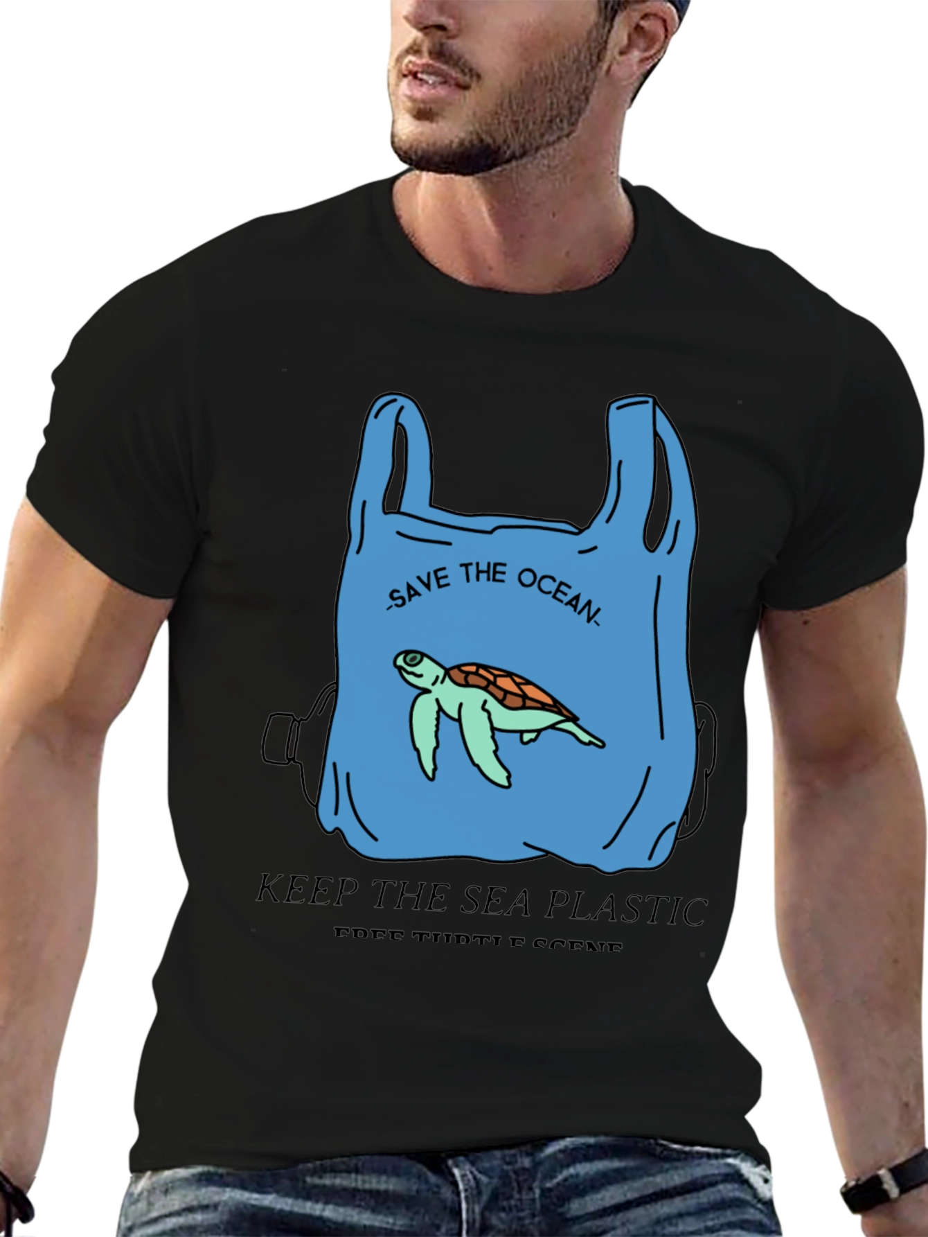 Black Save the Ocean Graphic Tee - Protect Sea Turtles view 6