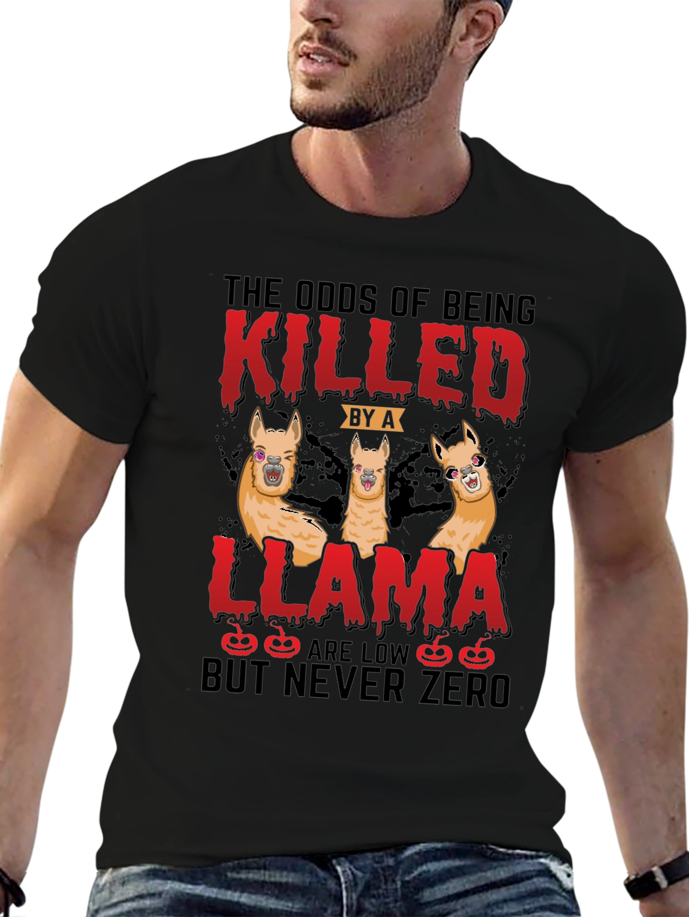 Black Odds of Being Killed by a Llama T-Shirt view 6