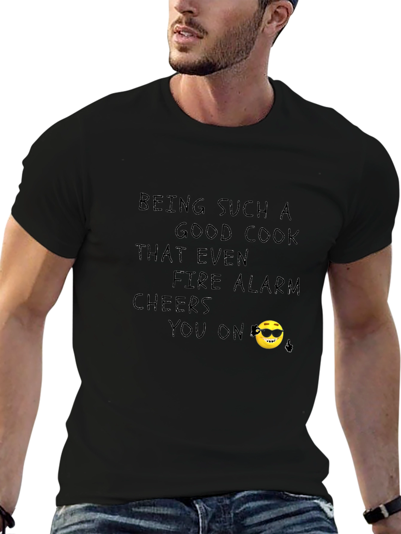 Black Cool Cook T-Shirt - Fire Alarm Cheers You On! view 6