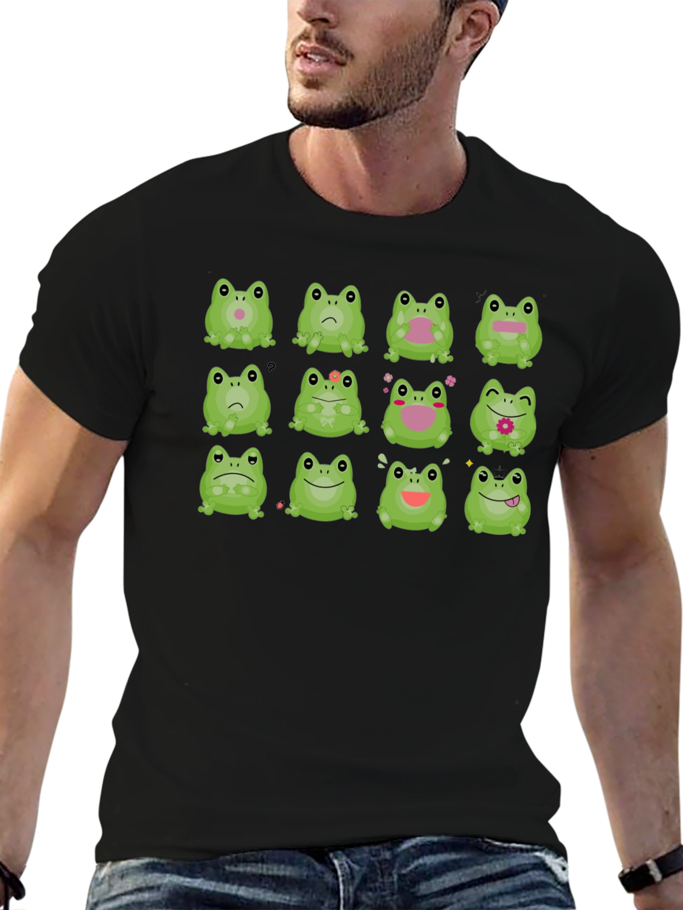 Black Frog Expression Black T-Shirt - Unisex view 6