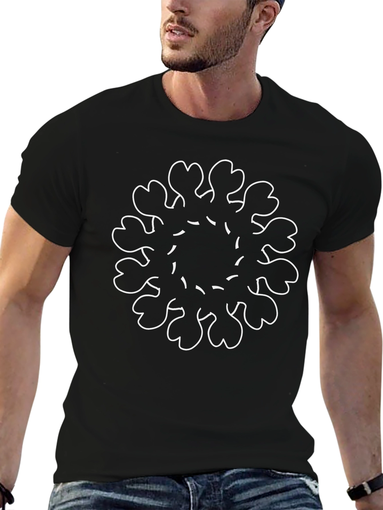 Black Abstract Floral Print Black T-Shirt view 6