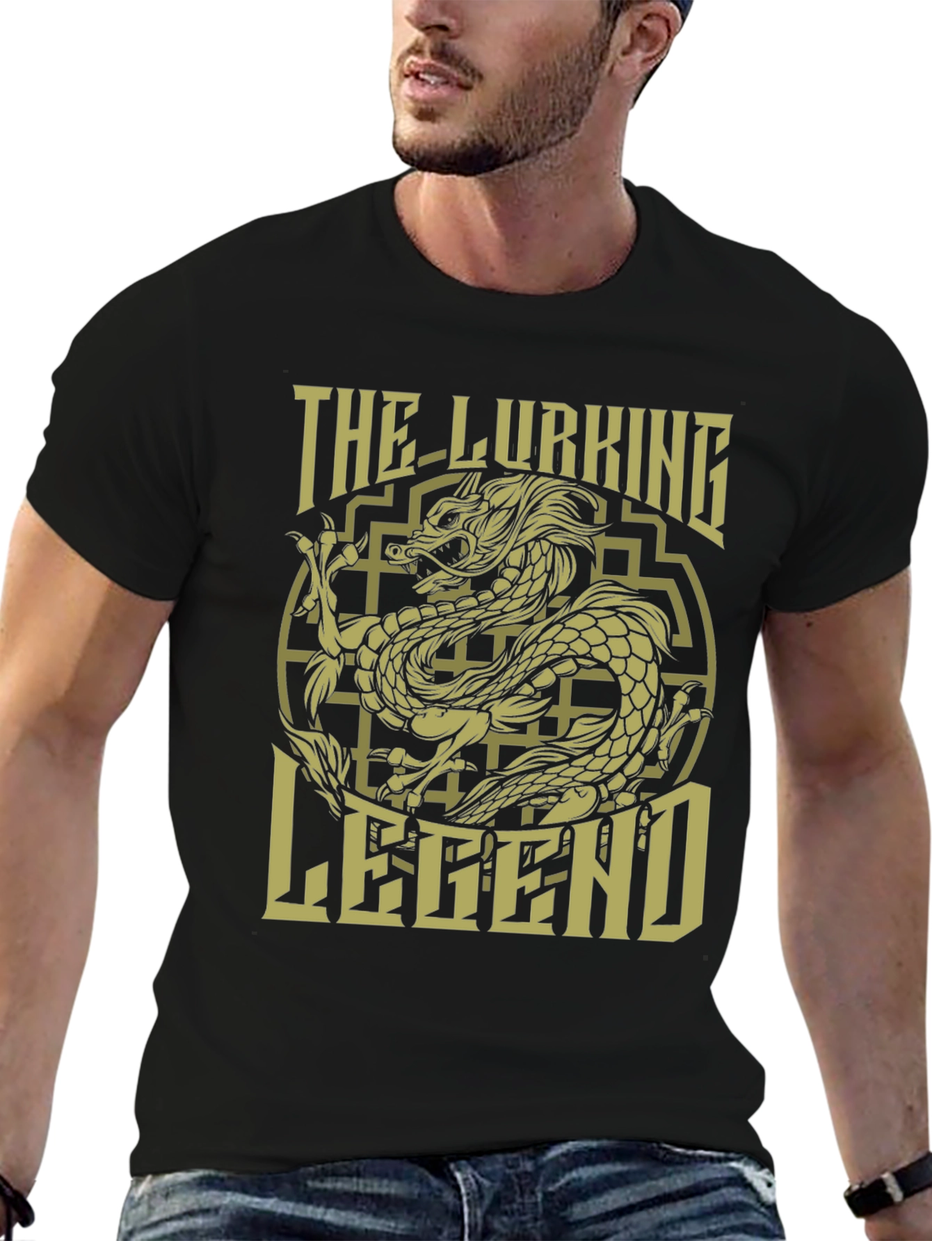 Black The Lurking Legend Dragon Graphic T-Shirt view 6