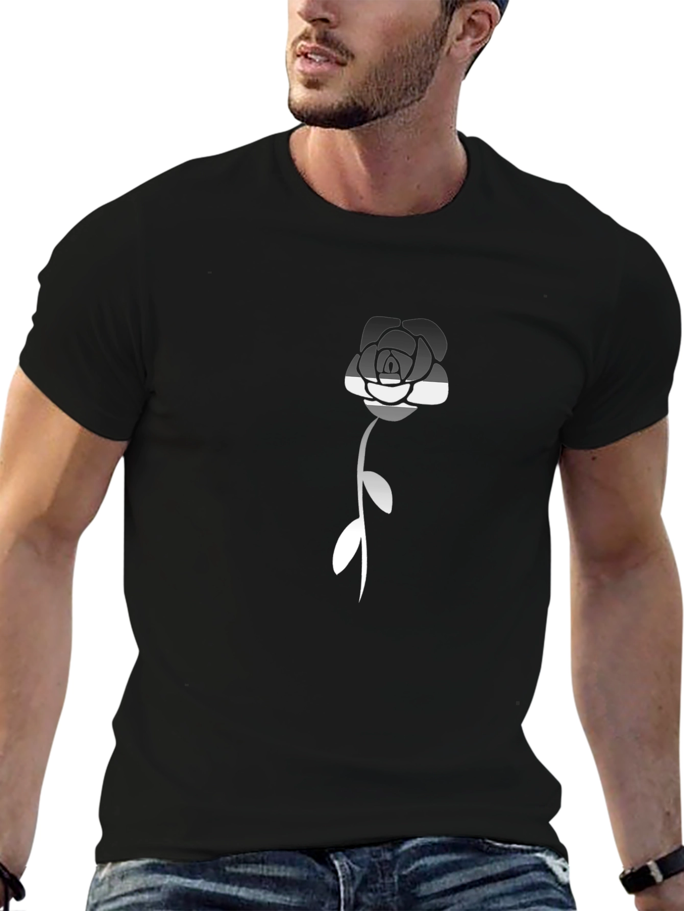 Black Monochrome Rose Graphic Tee - Stylish Menswear view 6