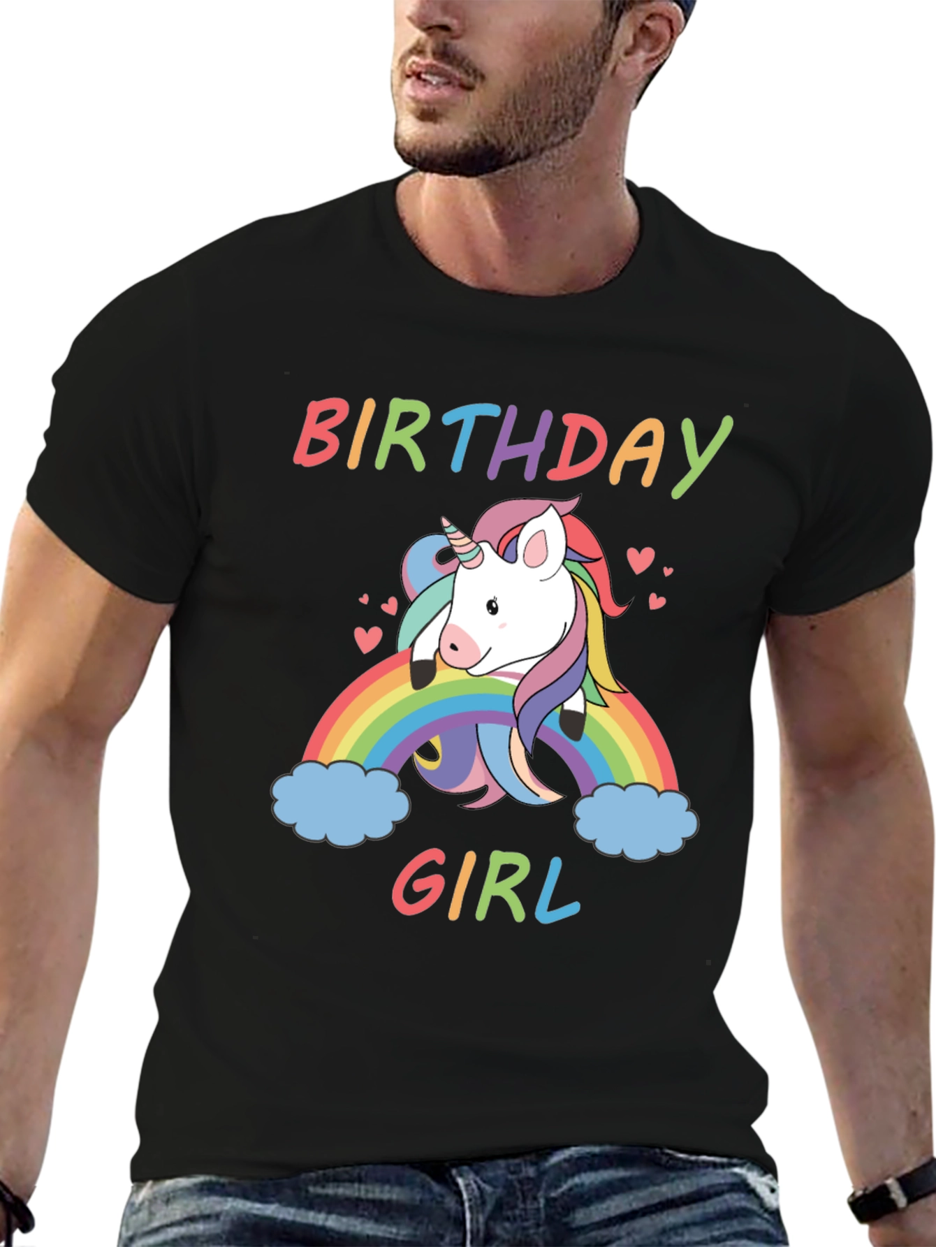 Black Birthday Girl Unicorn Rainbow T-Shirt view 6