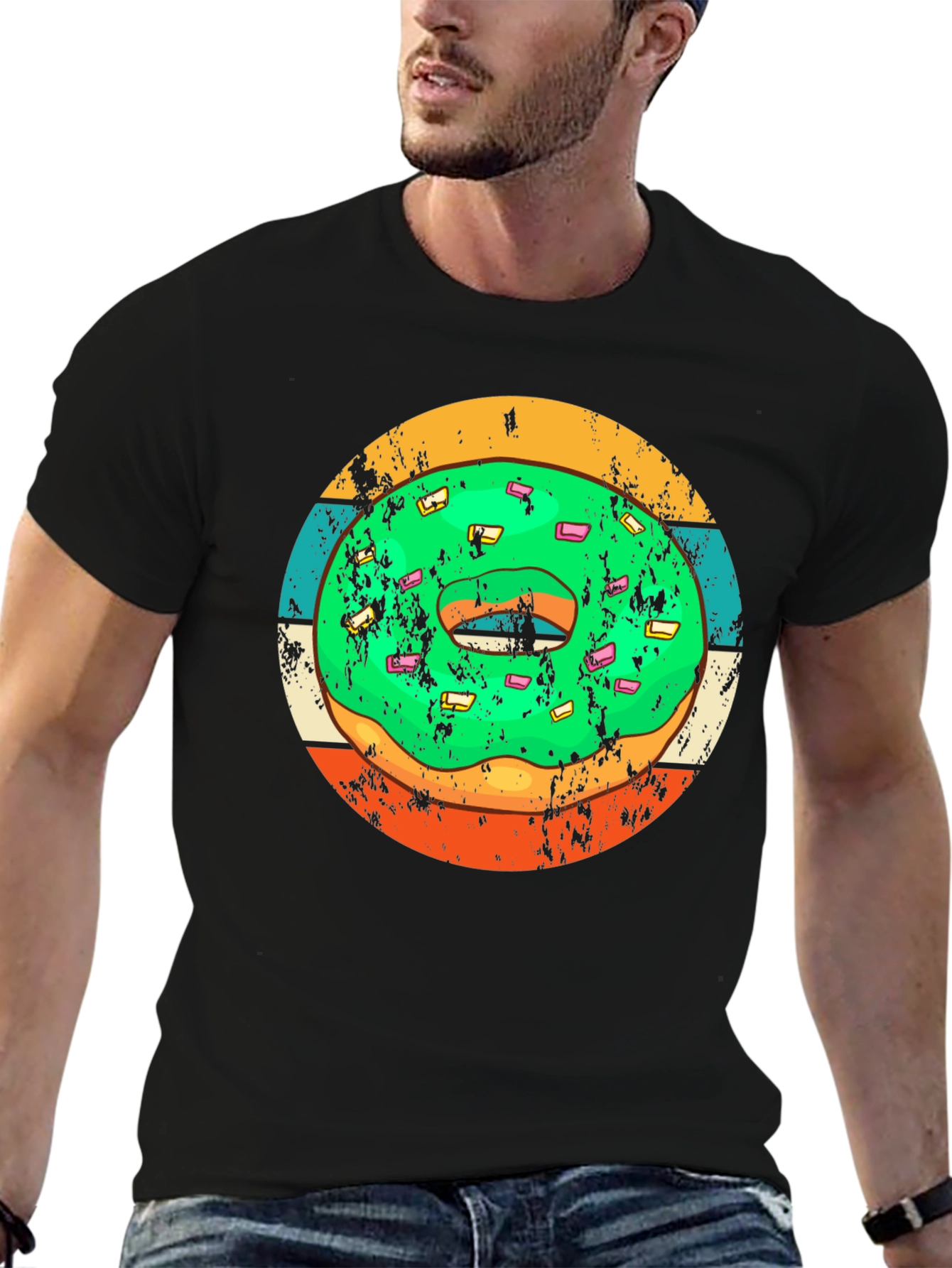 Black Retro Donut Graphic Tee - Fun & Stylish Casual Wear view 6