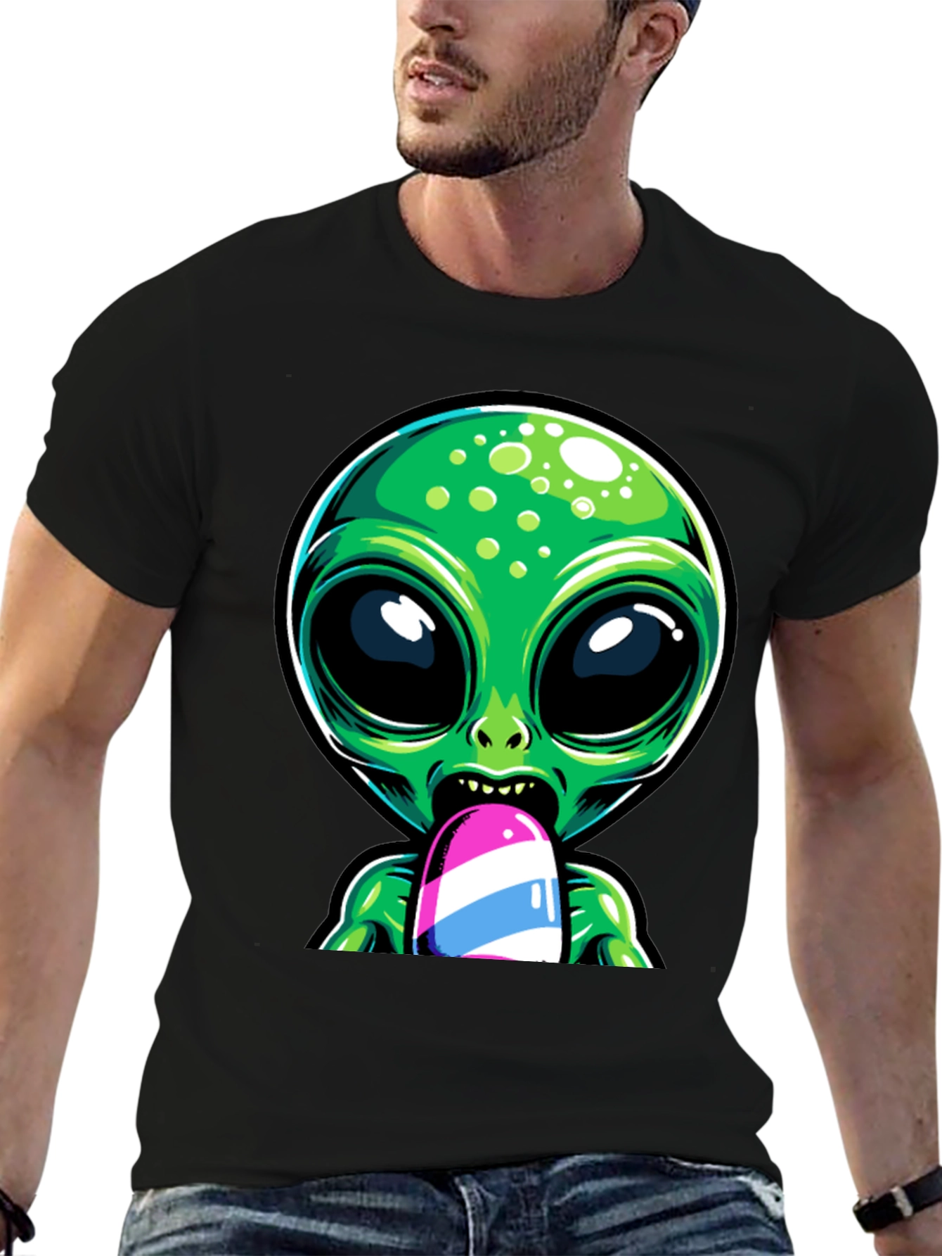 Black Alien Ice Pop Graphic Tee - Funky Casual Wear view 6