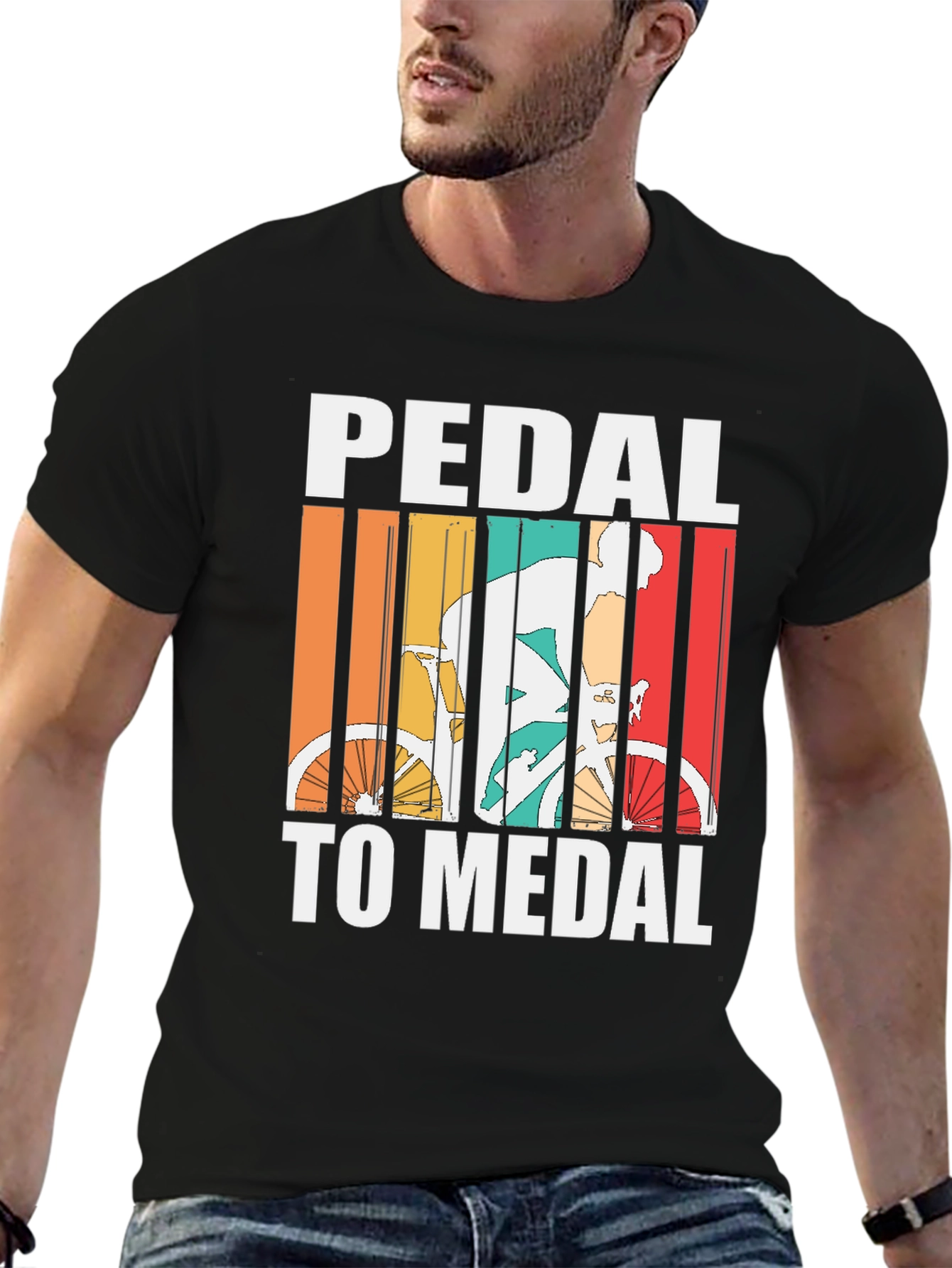 Black Pedal to Medal Cycling T-Shirt - Retro Design view 6