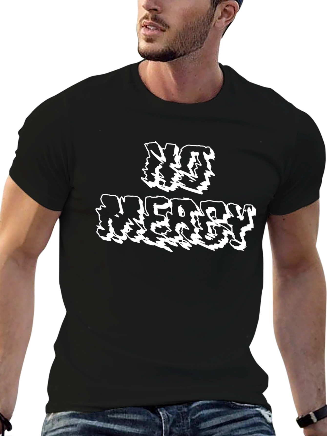 Black No Mercy Graphic Tee - Bold Black T-Shirt view 6