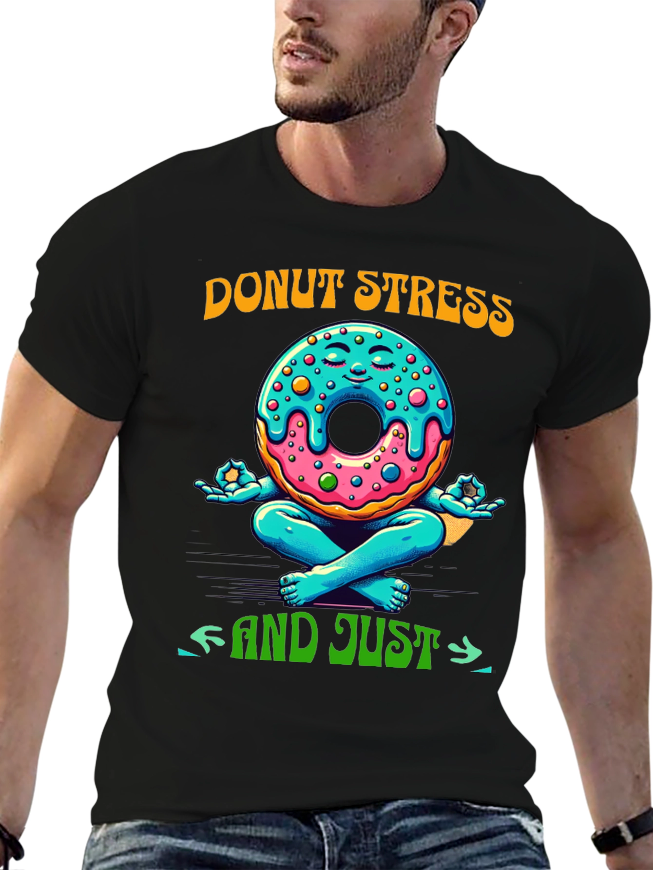 Black Donut Stress Meditating Graphic Tee view 6