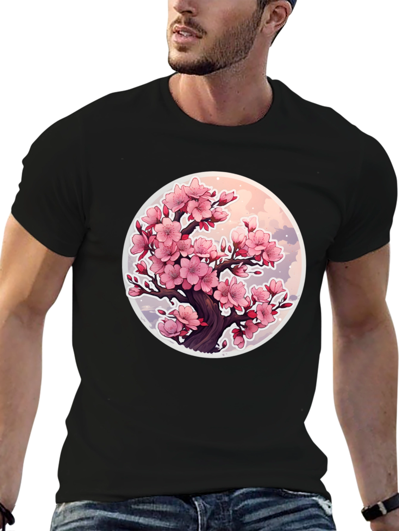 Black Cherry Blossom Tree Graphic T-Shirt - Black view 6