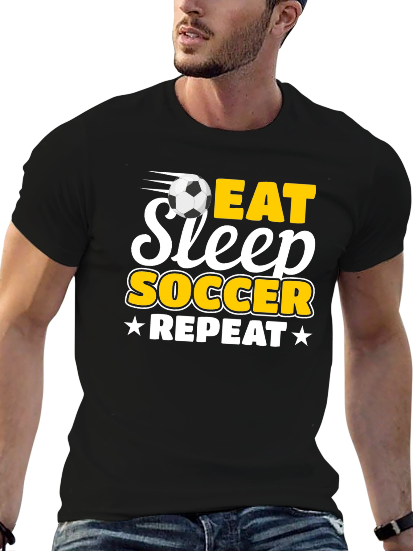 Black Eat Sleep Soccer Repeat Black T-Shirt view 6