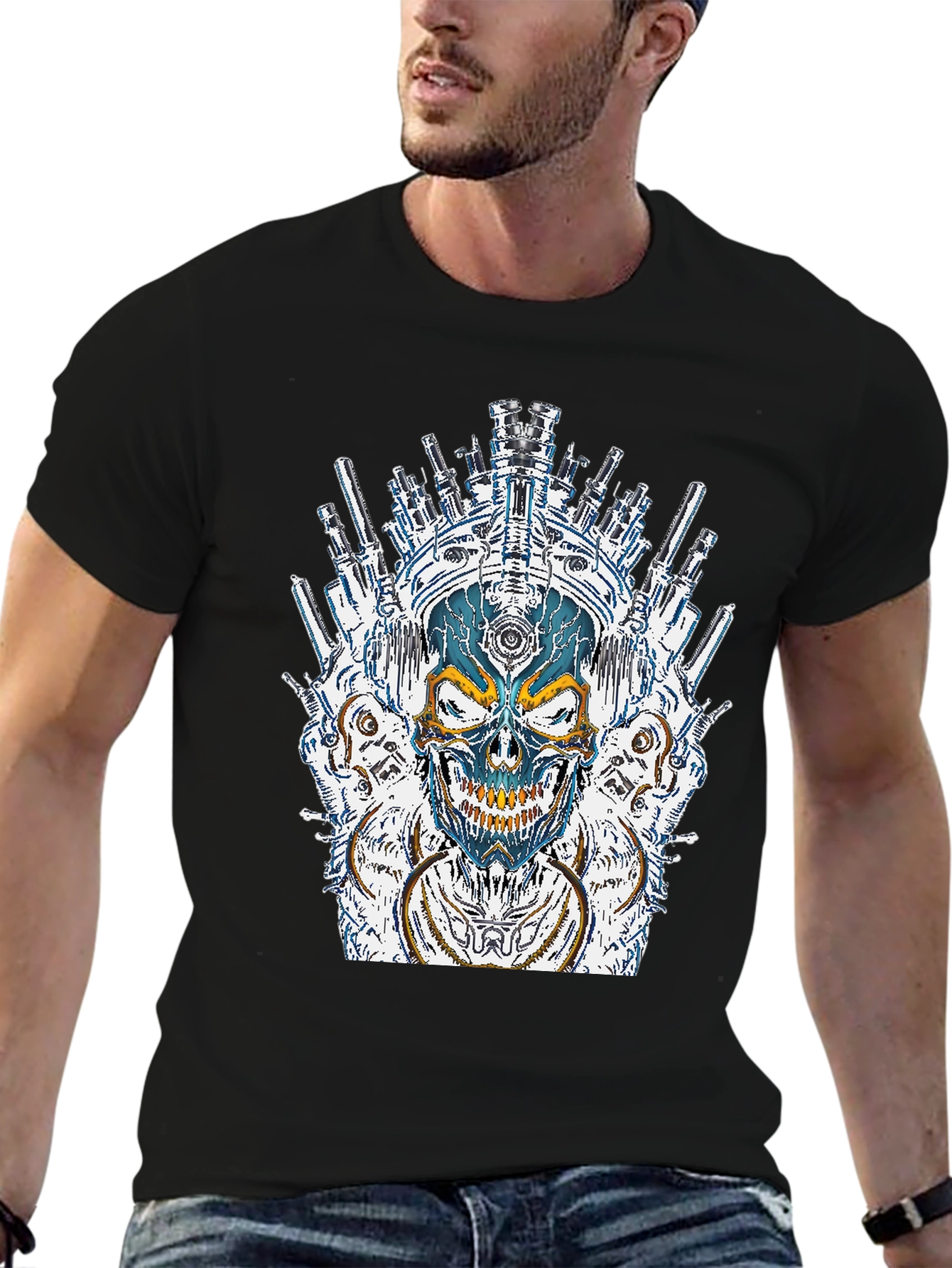 Black Steampunk Skull Graphic T-Shirt - Dark Style view 6