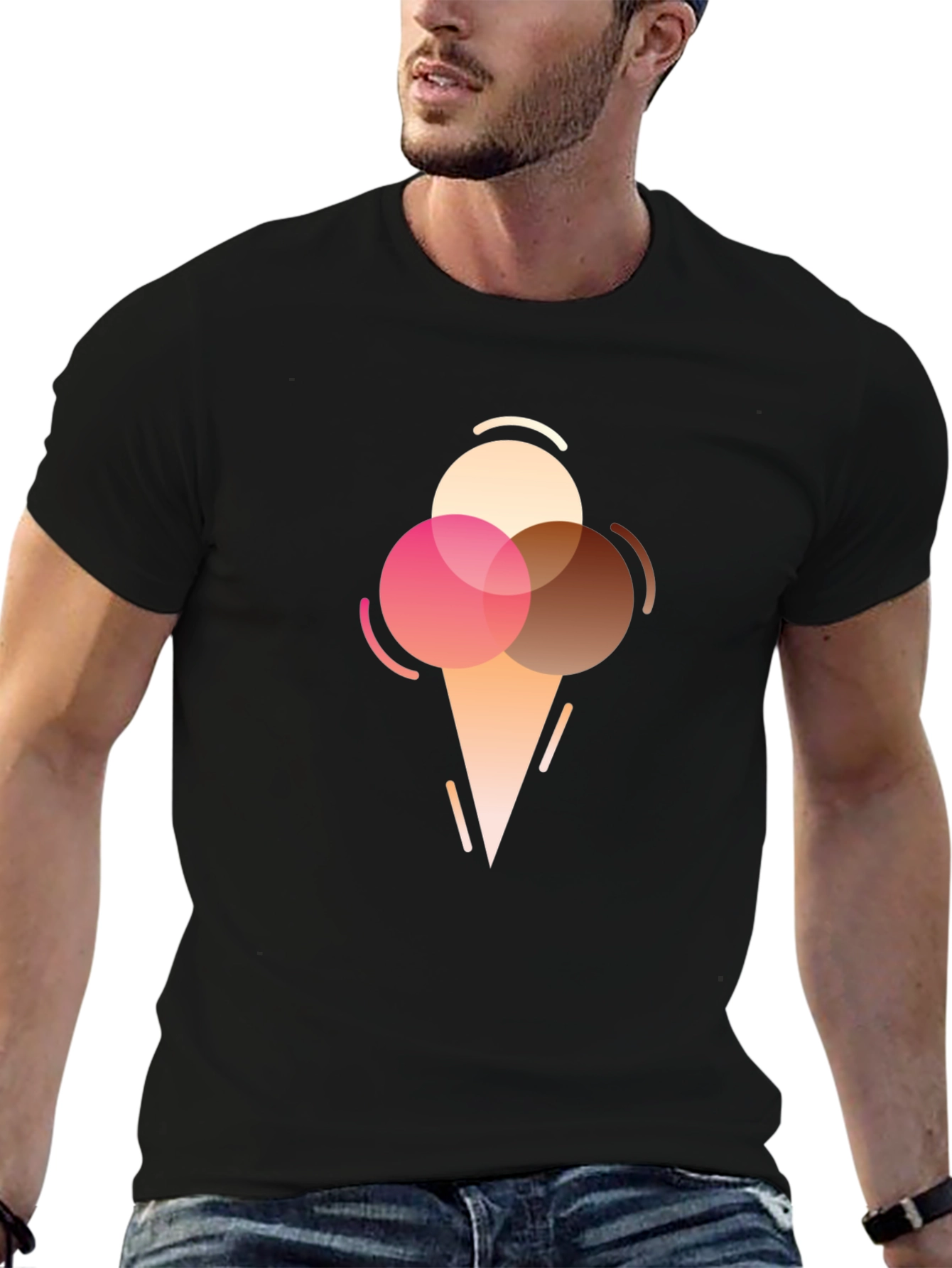Black Ice Cream Graphic Tee - Modern Dessert Lover T-Shirt view 6