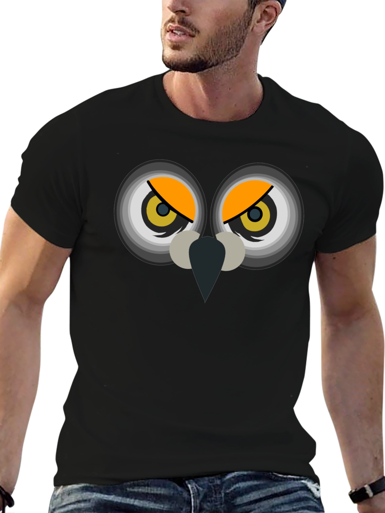 Black Owl Eyes Graphic T-Shirt - Men's Black Tee view 6