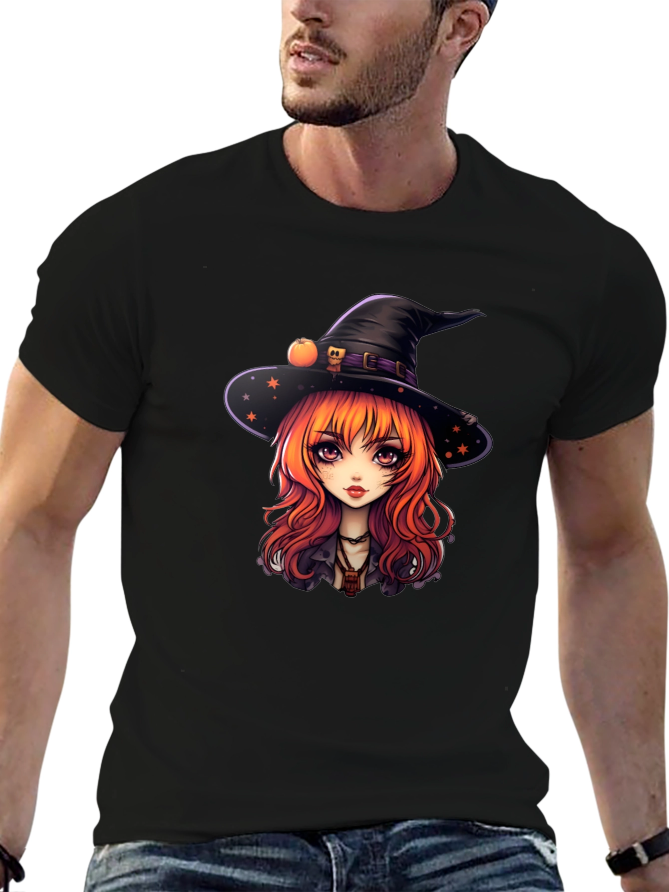 Black Whimsical Witch Girl T-Shirt view 6
