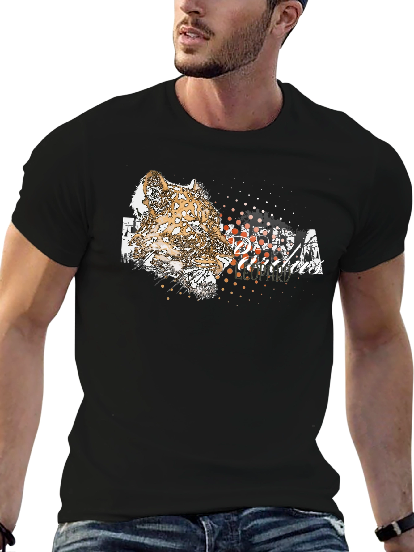 Black Leopard Graphic Print Crew Neck T-Shirt view 6