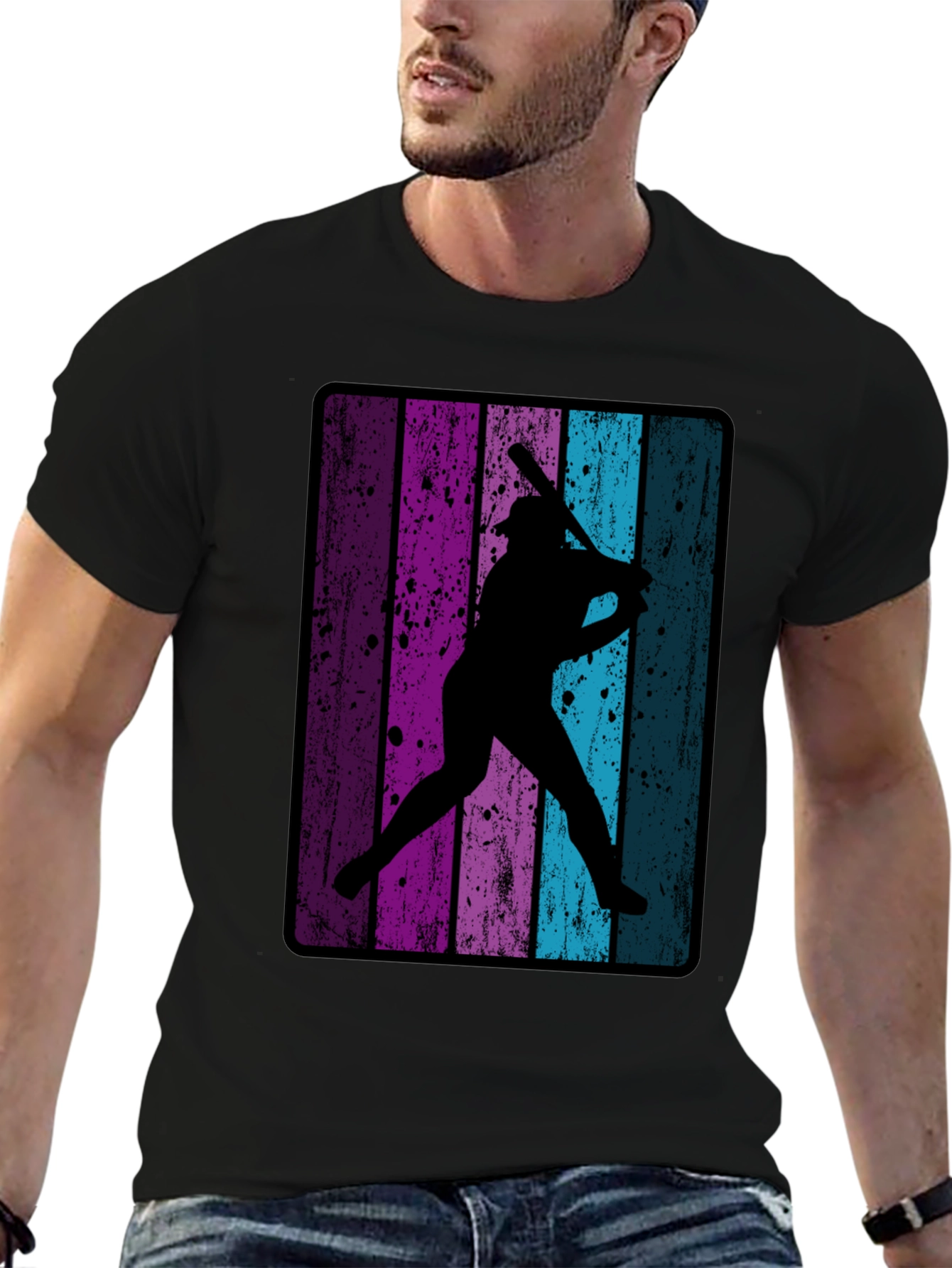 Black Retro Baseball Player T-Shirt view 6