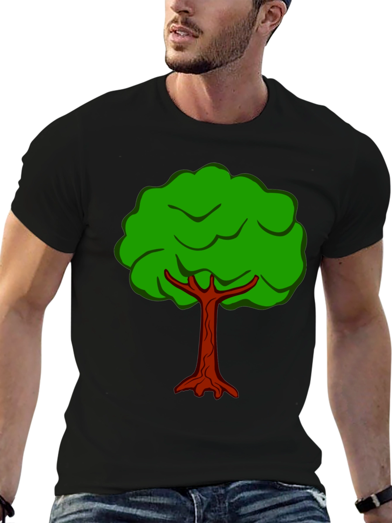 Black Cartoon Tree Graphic Tee - Black Cotton T-Shirt view 6
