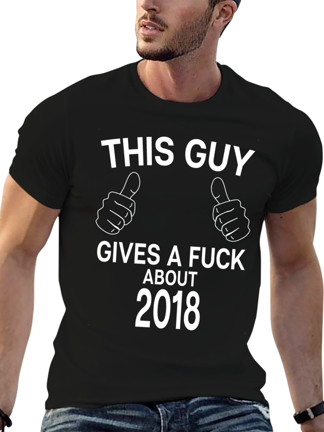 Black Funny "This Guy Gives A F*ck About 2018" Black T-Shirt view 6