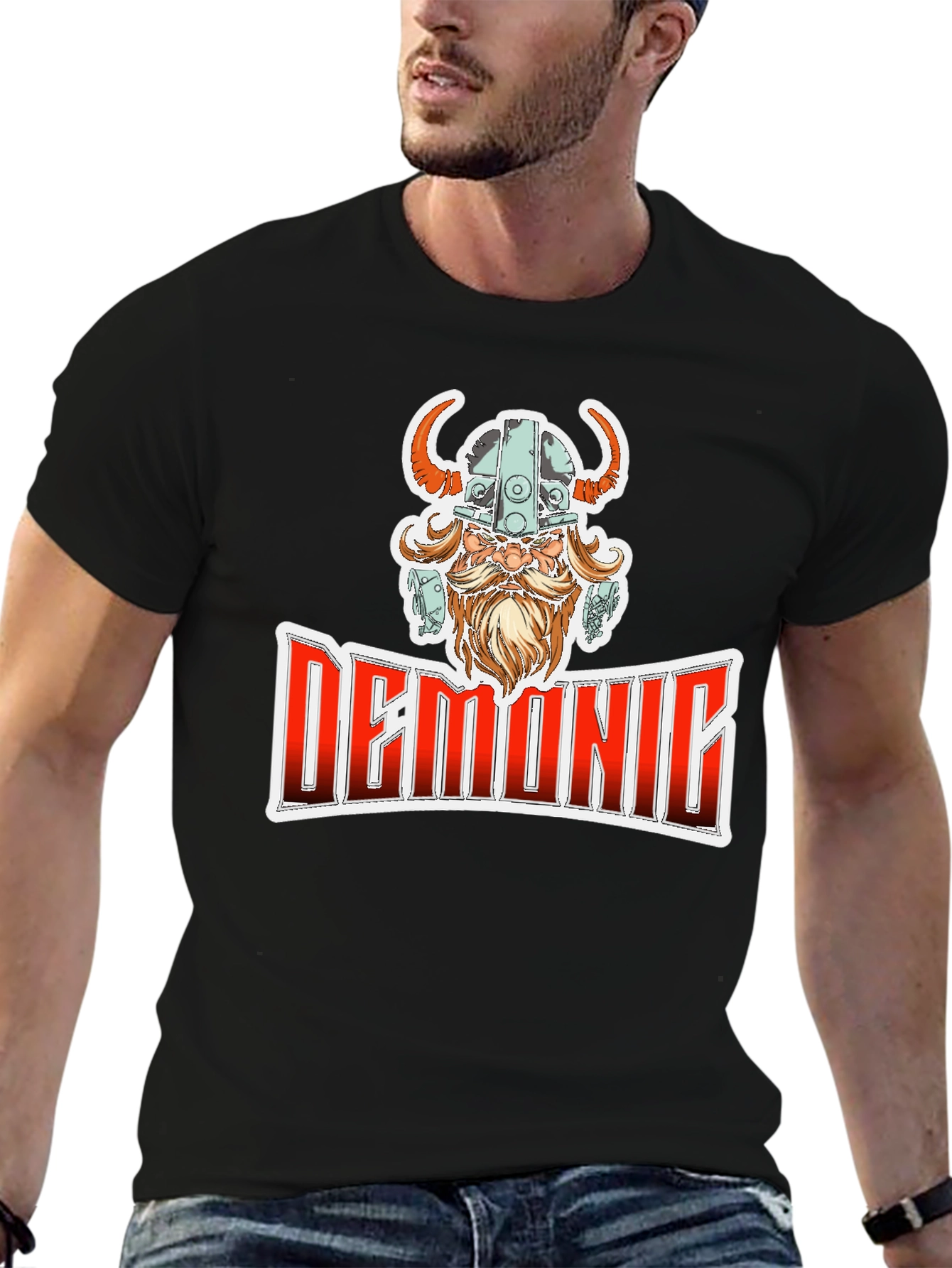 Black Demonic Viking T-Shirt - Black Cotton Blend Tee view 6
