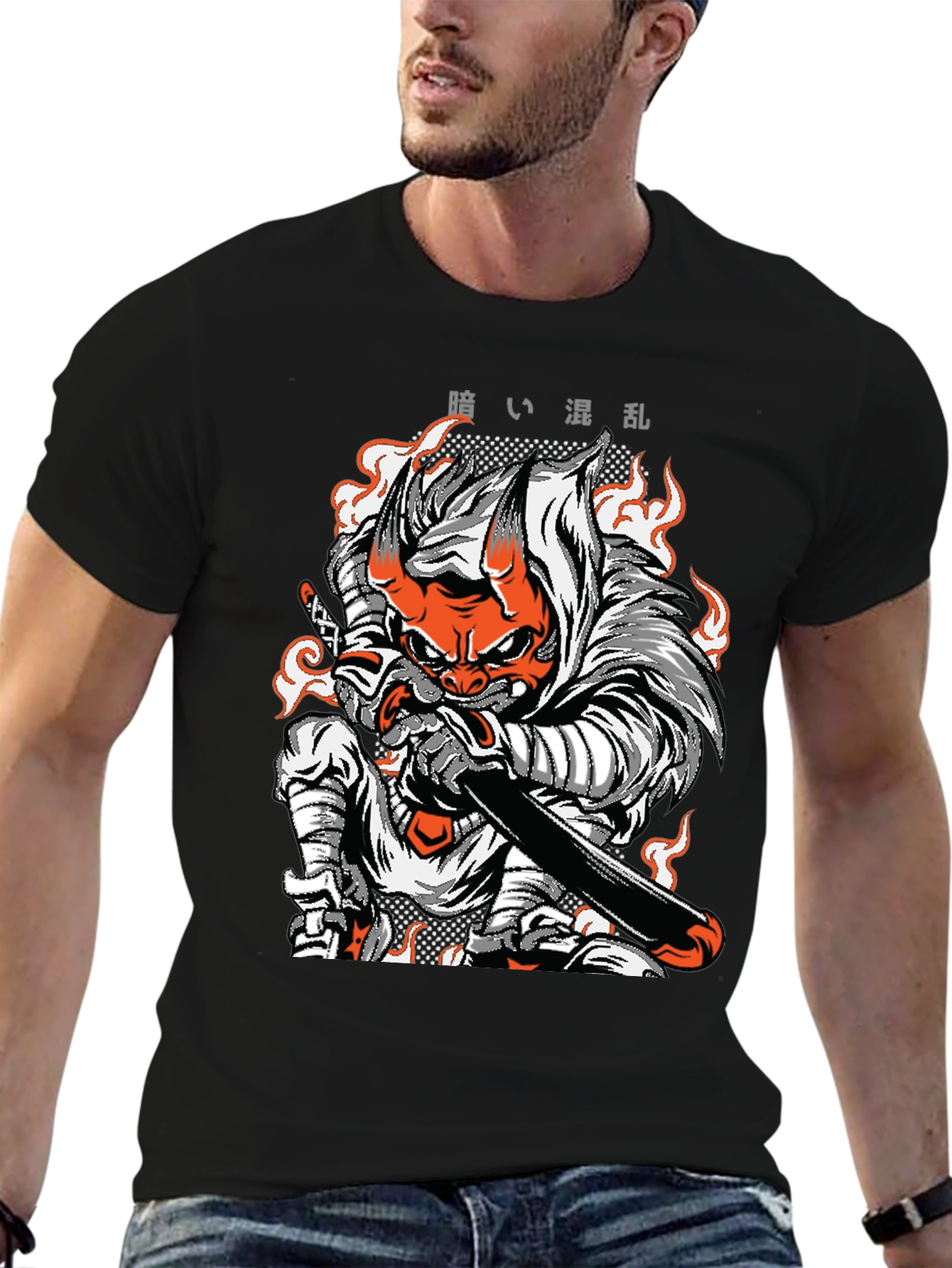 Black Japanese Demon Samurai T-Shirt view 6