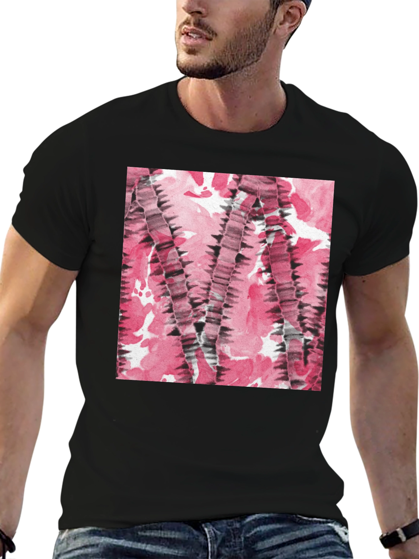 Black Abstract Pink & Black Patterned T-Shirt view 6
